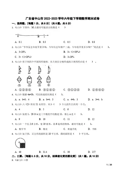 广东省中山市2022-2023学年六年级下学期数学期末试卷