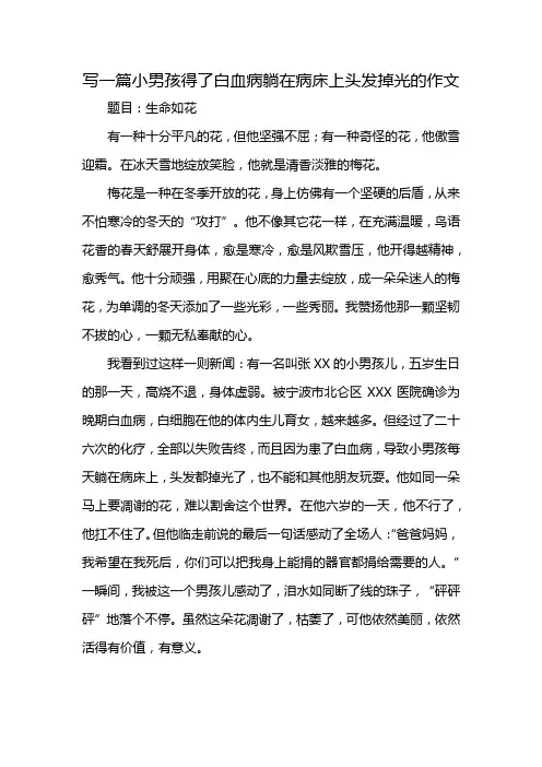 写一篇小男孩得了白血病躺在病床上头发掉光的作文