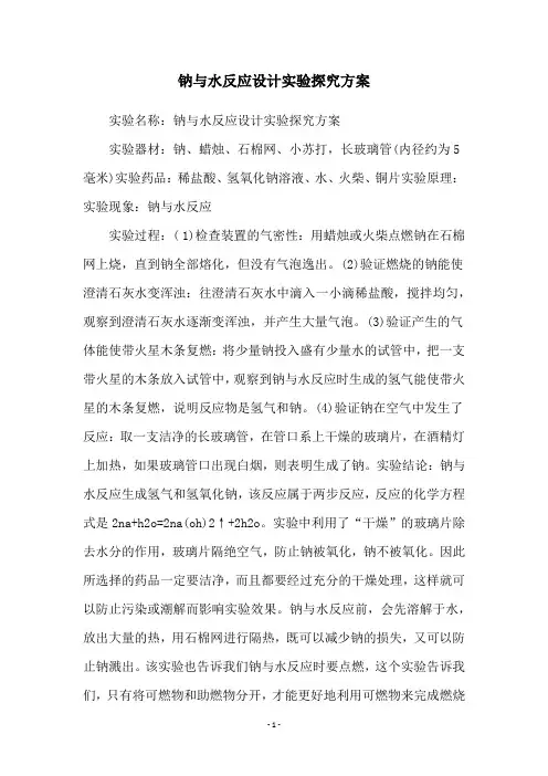 钠与水反应设计实验探究方案