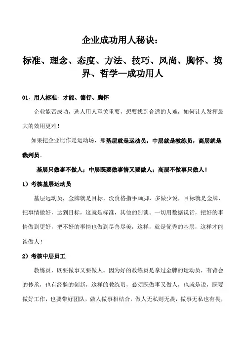 企业成功用人秘诀：标准、理念、态度、方法、技巧、风尚、胸怀、境界、哲学—成功用人