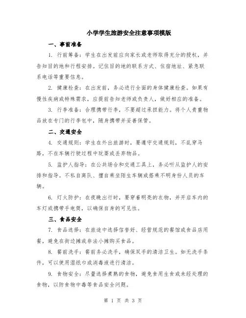 小学学生旅游安全注意事项模版