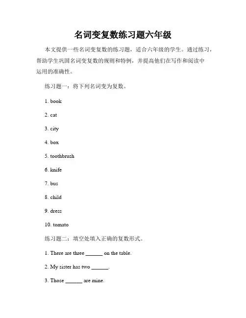 名词变复数练习题六年级