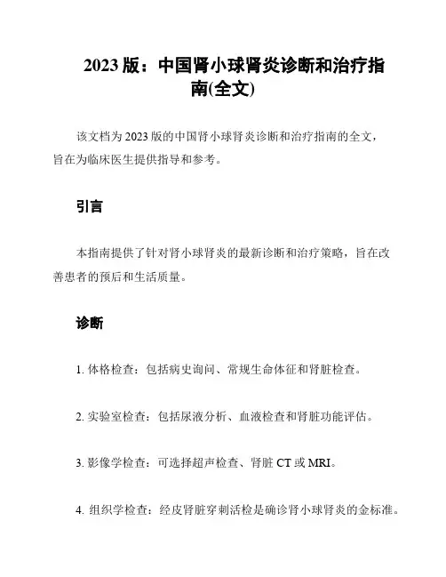 2023版：中国肾小球肾炎诊断和治疗指南(全文)