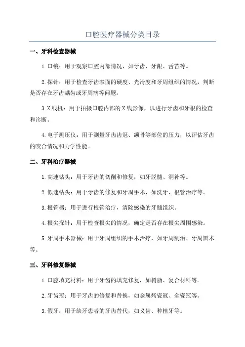 口腔医疗器械分类目录