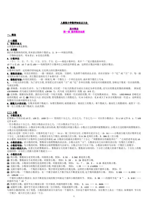 人教版小学数学知识点总结大全