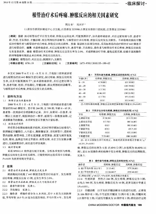 根管治疗术后疼痛、肿胀反应的相关因素研究