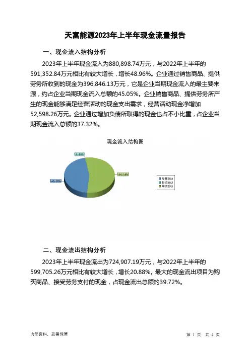 600509天富能源2023年上半年现金流量报告