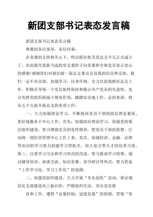 新团支部书记表态发言稿