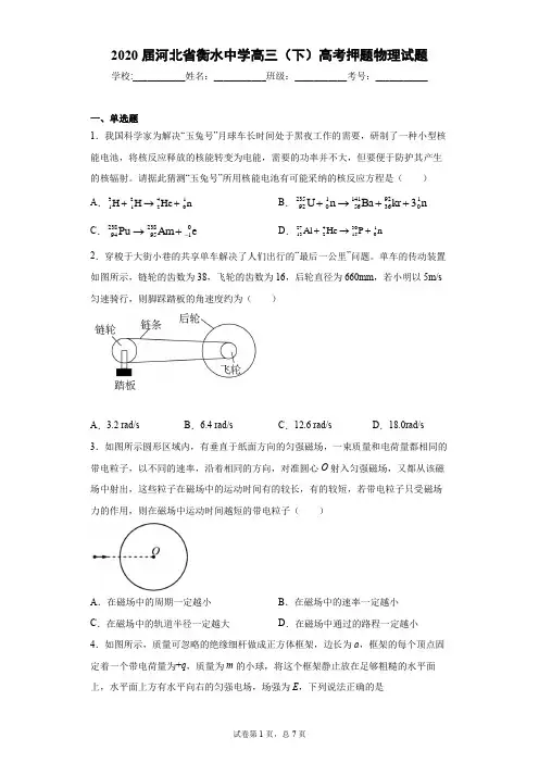 高考名校经典试题十(衡水中学高三试卷)