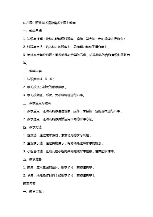 幼儿园中班数学《漫游魔术王国》教案