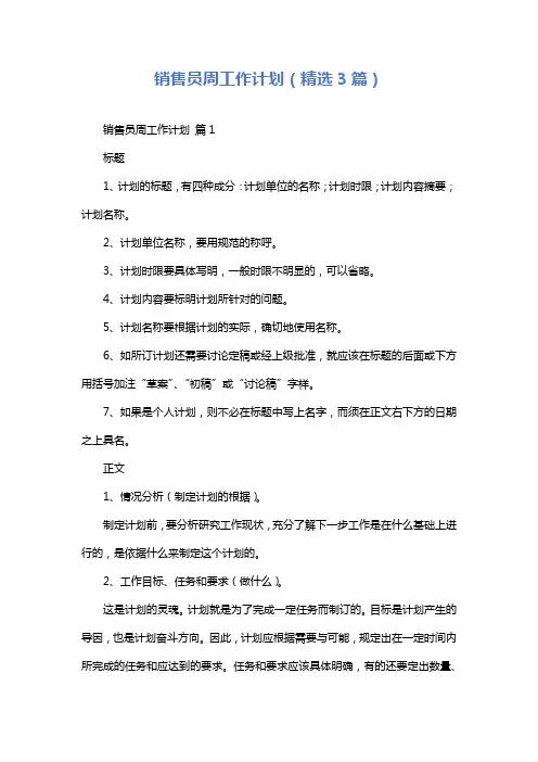销售员周工作计划(精选3篇)