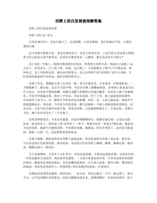 田野上的白发阅读理解答案