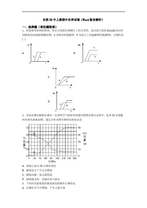 合肥38中上册期中初三化学试卷(Word版含解析)