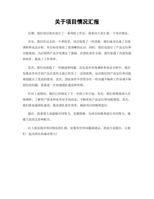关于项目情况汇报