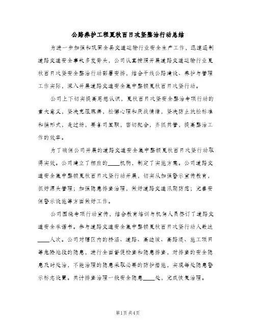 公路养护工程夏秋百日攻坚整治行动总结（2篇）