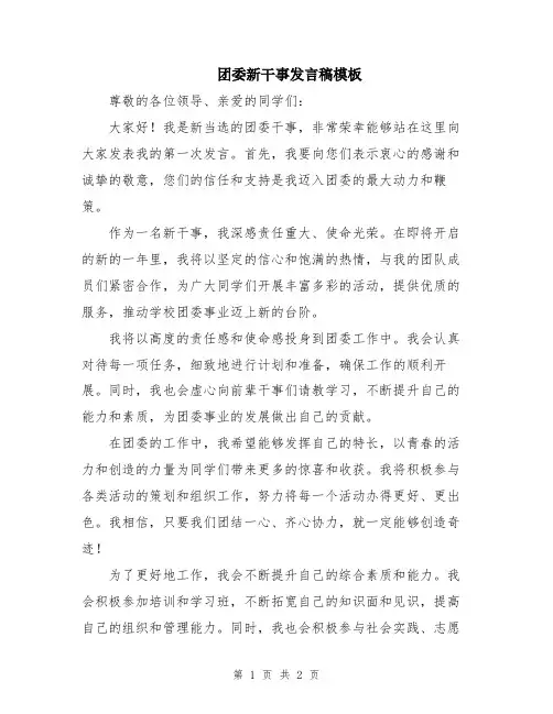 团委新干事发言稿模板