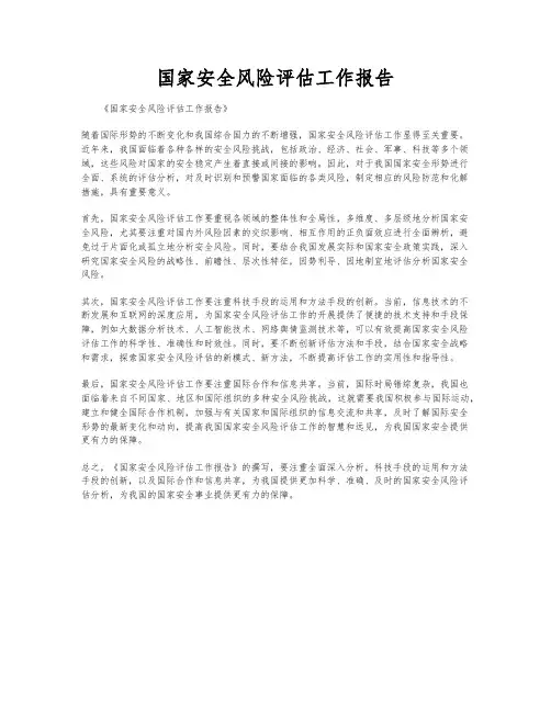 国家安全风险评估工作报告