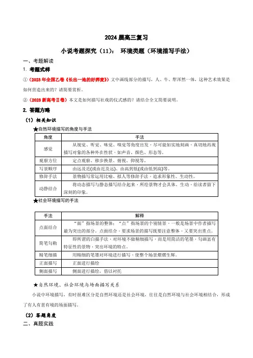 2024年高考语文一轮复习之小说文本考题探究11环境类题(环境描写手法)