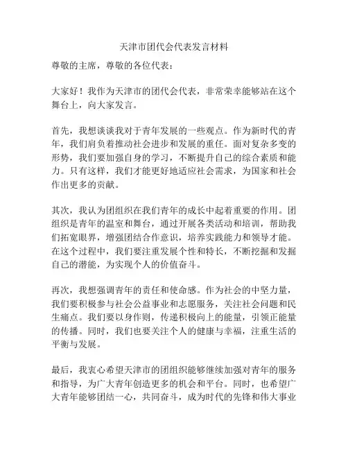 天津市团代会代表发言材料