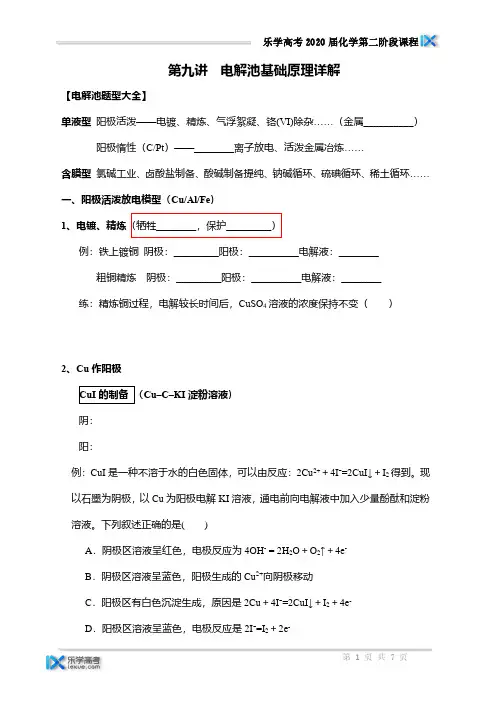 李政化学高考第二轮讲义第09讲电解池基础原理详解