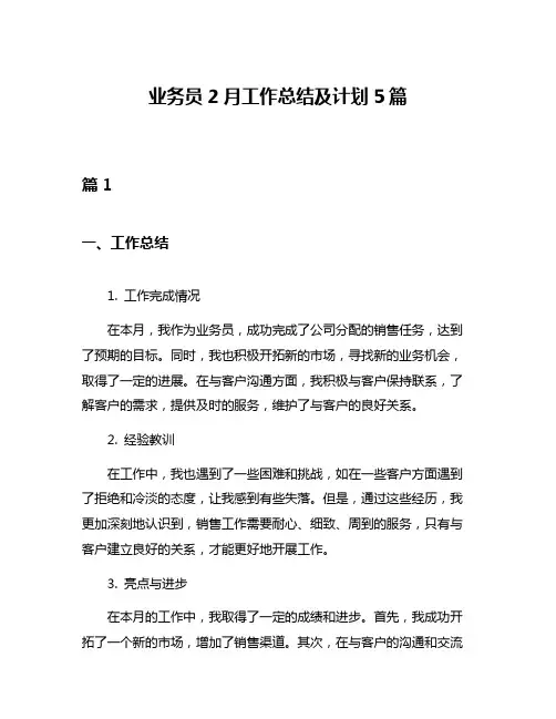 业务员2月工作总结及计划5篇