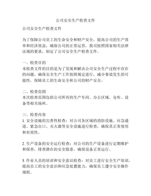 公司安全生产检查文件
