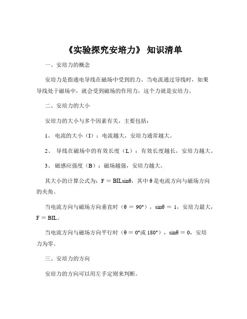 《实验探究安培力》 知识清单