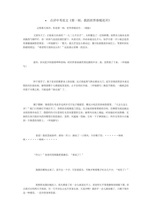 2011年江苏南通中考满分作文：那一刻-我的世界春暖花开(5篇)