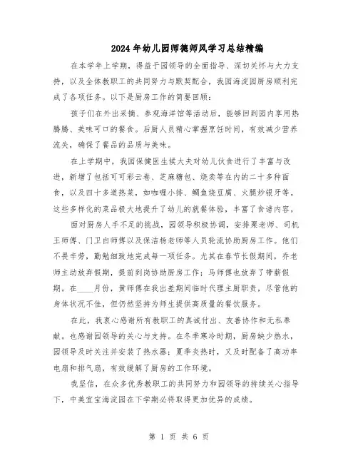 2024年幼儿园师德师风学习总结精编（5篇）