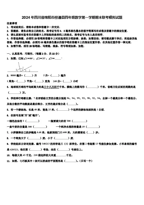 2024年四川省绵阳市梓潼县四年级数学第一学期期末联考模拟试题含解析