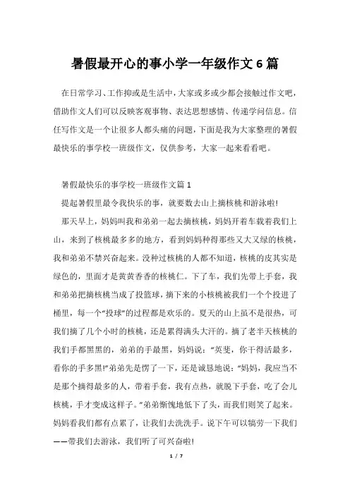 暑假最开心事小学一年级作文6篇
