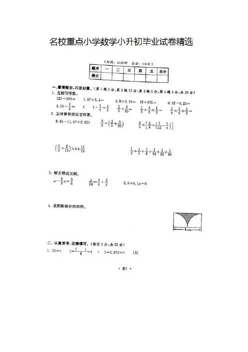 2020青岛3六年级小升初数学模拟试卷及参考答案