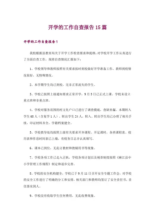 开学的工作自查报告15篇