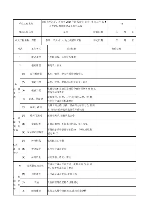 高标准农田假设检验批表格