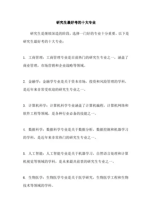 研究生最好考的十大专业