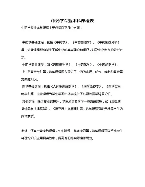 中药学专业本科课程表
