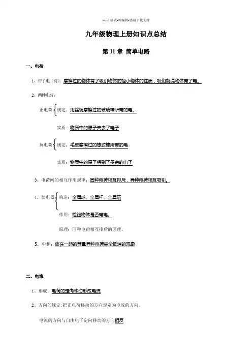九年级物理上册知识点总结