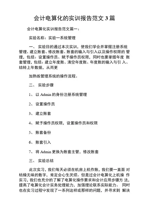 会计电算化的实训报告例文3篇