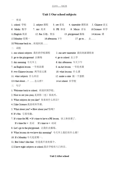 苏教版四年级下册英语单词词组句子汇总