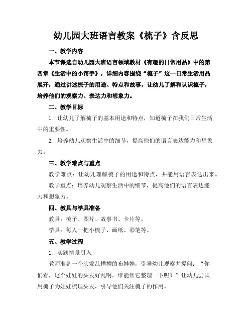 幼儿园大班语言教案《梳子》含反思