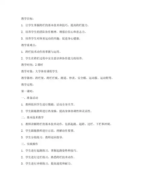 大学跨栏教学教案模板范文