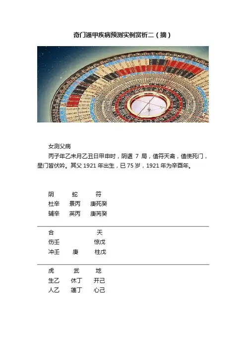 奇门遁甲疾病预测实例赏析二（摘）