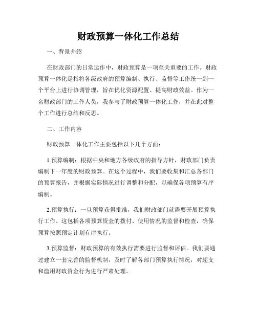财政预算一体化工作总结