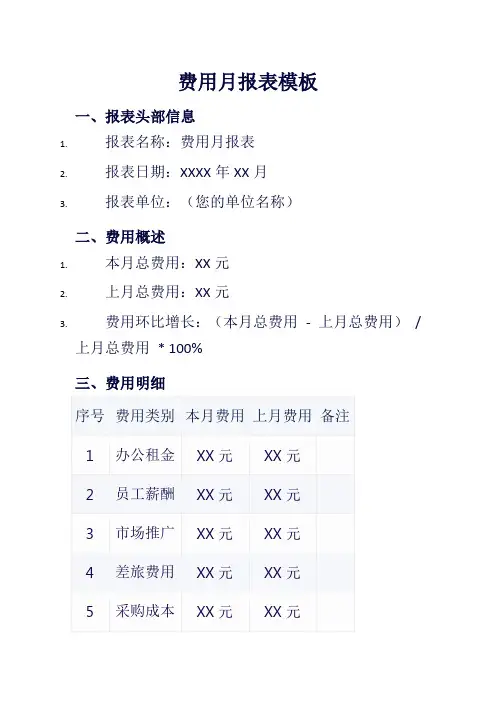 费用月报表模板
