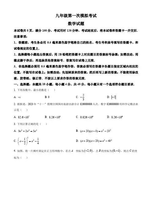 2024年山东省泰安市新泰市中考一模数学模拟试题(原卷版)