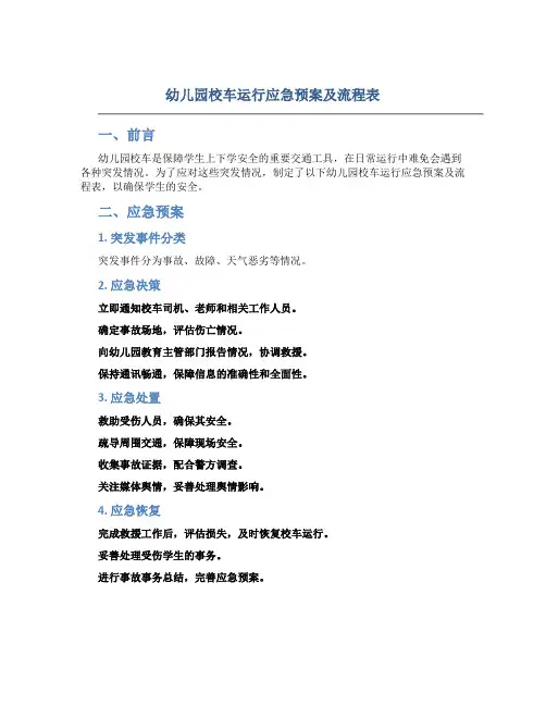 幼儿园校车运行应急预案及流程表