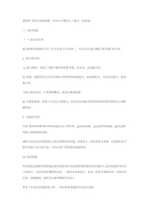 第四讲 职业生涯规划第一步——了解自己(能力、价值观)