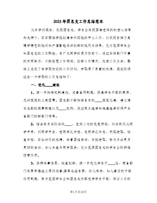 2023年团总支工作总结范本(二篇)
