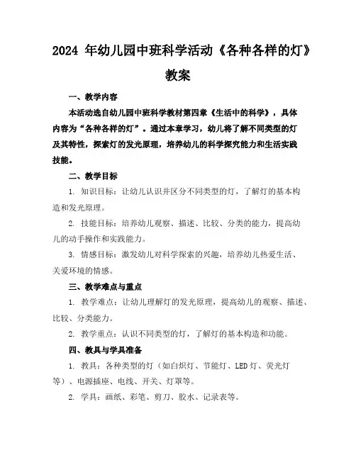 2024年幼儿园中班科学活动《各种各样的灯》教案