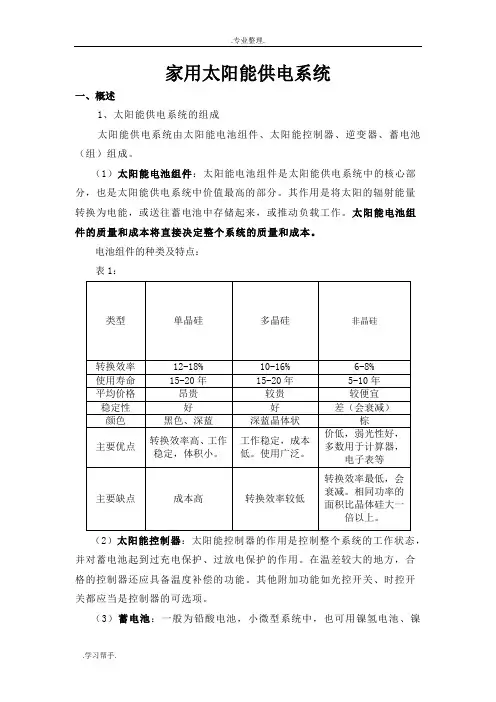 家用太阳能供电系统方案